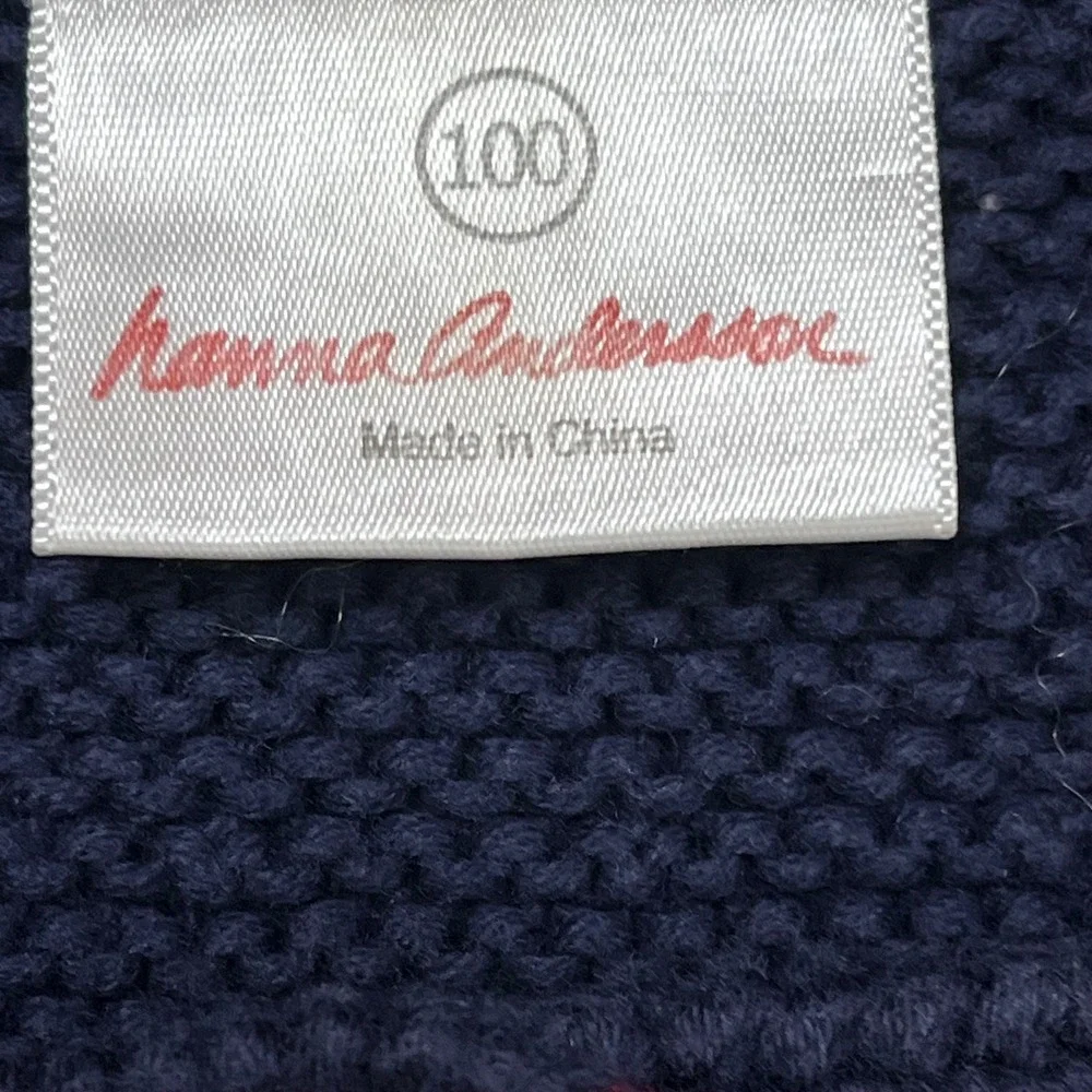 Hanna Andersson Kids Navy Blue Red Contrast Cotton Knit Cardigan Sweater 100